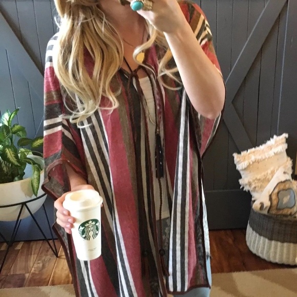 LAST ONE! Tassel Striped Kimono Duster Knit Jacket - Picture 2 of 8